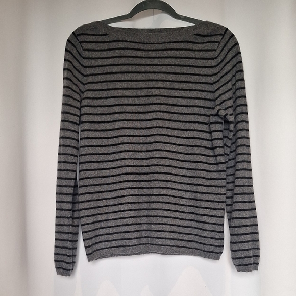 Charter Club Sweaters - Charter Club 2 Ply 100% Cashmere Gray and Black Striped Sweater Size L